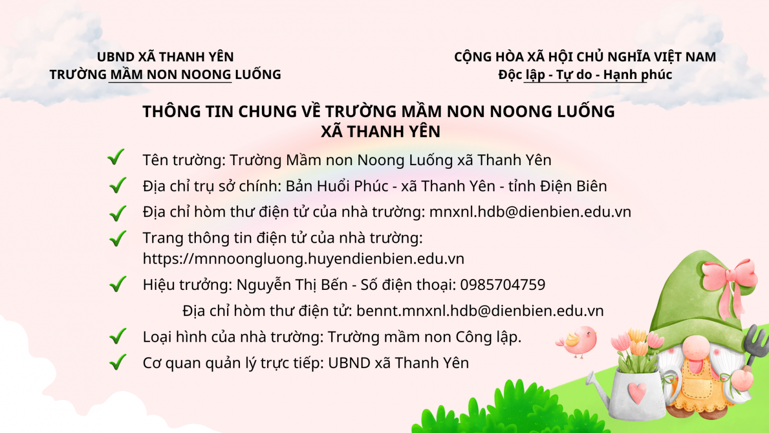Thông tin chung về trường MN Noong Luống xã Thanh Yên